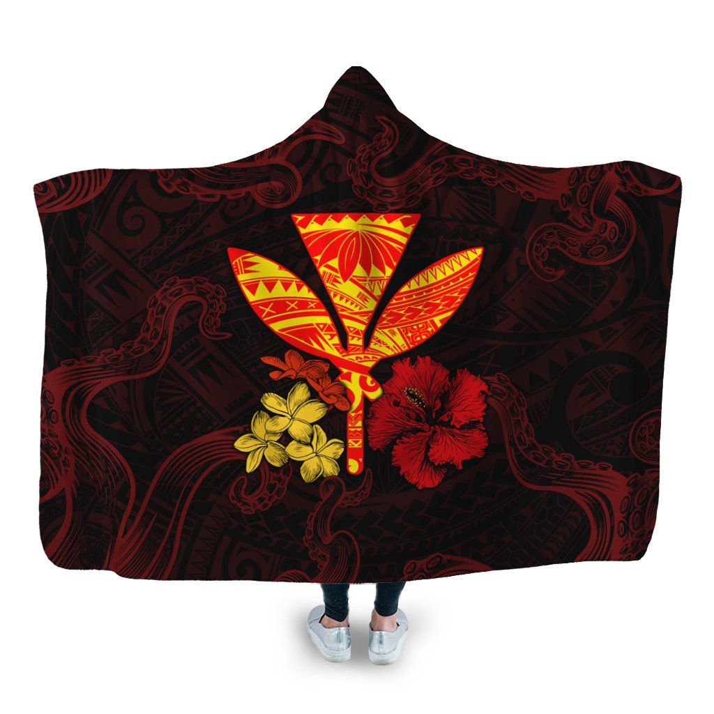 Polynesian Kanaka Maoli Flower Hooded Blanket AH Hooded Blanket White - Polynesian Pride