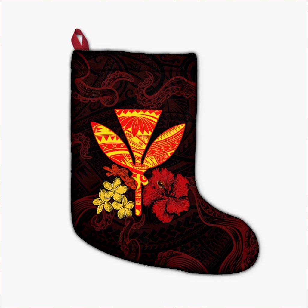 Polynesian Kanaka Maoli Flower Christmas Stocking AH Christmas Stocking 26 X 42 cm Black - Polynesian Pride