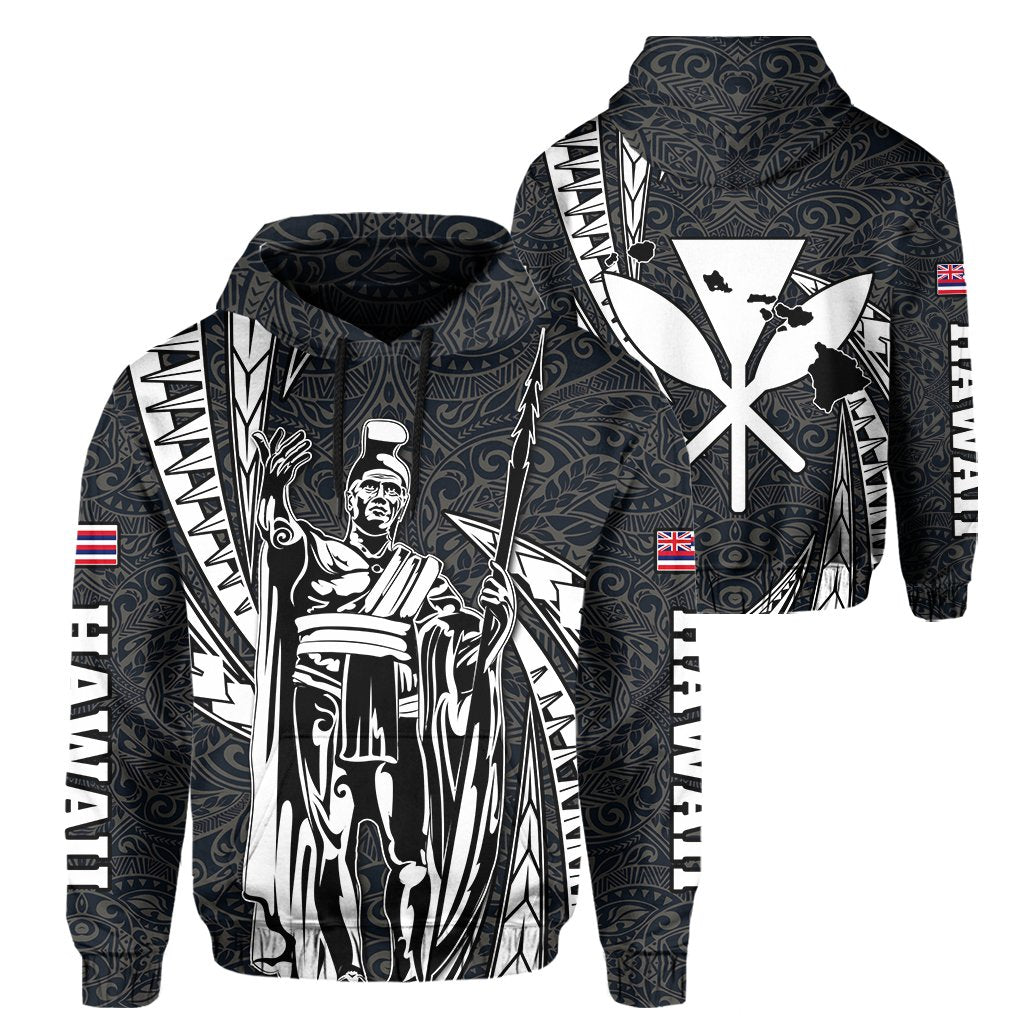 Polynesian King Culture Blue White Hoodie Mega Style Unisex Black - Polynesian Pride