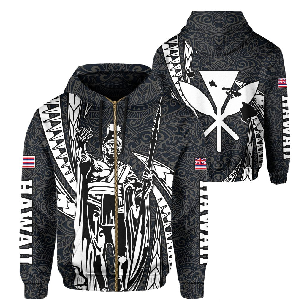 Polynesian King Culture Blue White Hoodie (Zip up) Mega Style Unisex Black - Polynesian Pride