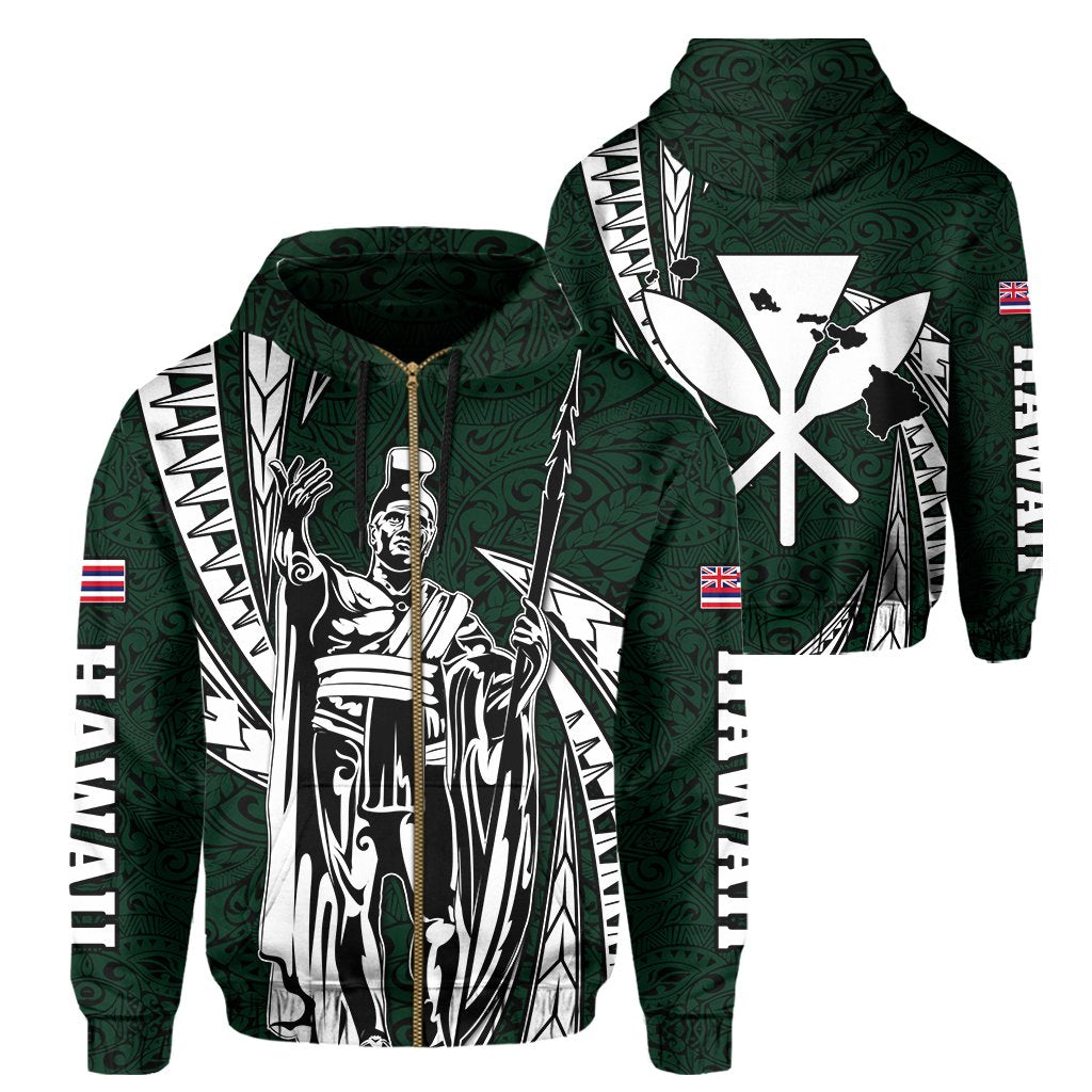 Polynesian King Culture Green Hoodie (Zip up) Mega Style Unisex Black - Polynesian Pride