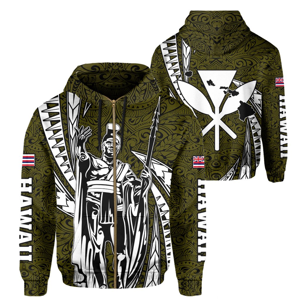 Polynesian King Culture Yellow Hoodie (Zip up) Mega Style Unisex Black - Polynesian Pride