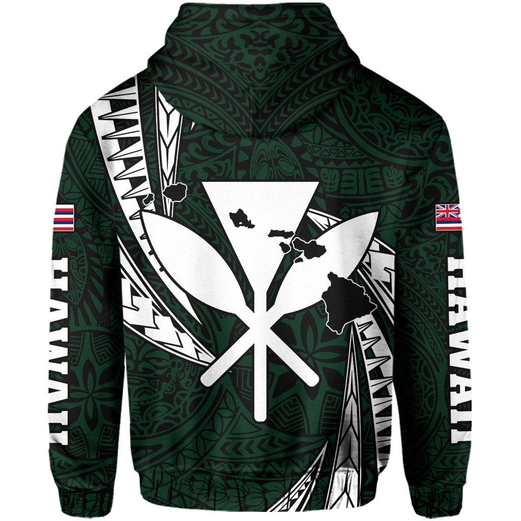 Polynesian King Hawaiian Style Tribal Tattoo Green Hoodie (Zip up) Mega Style - Polynesian Pride