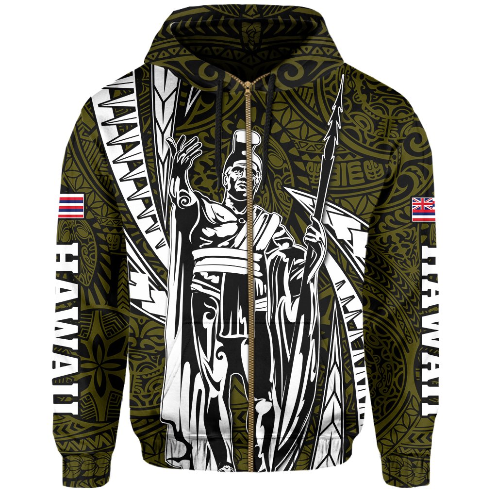 Polynesian King Hawaiian Style Tribal Tattoo Yellow Hoodie (Zip up) Mega Style - Polynesian Pride