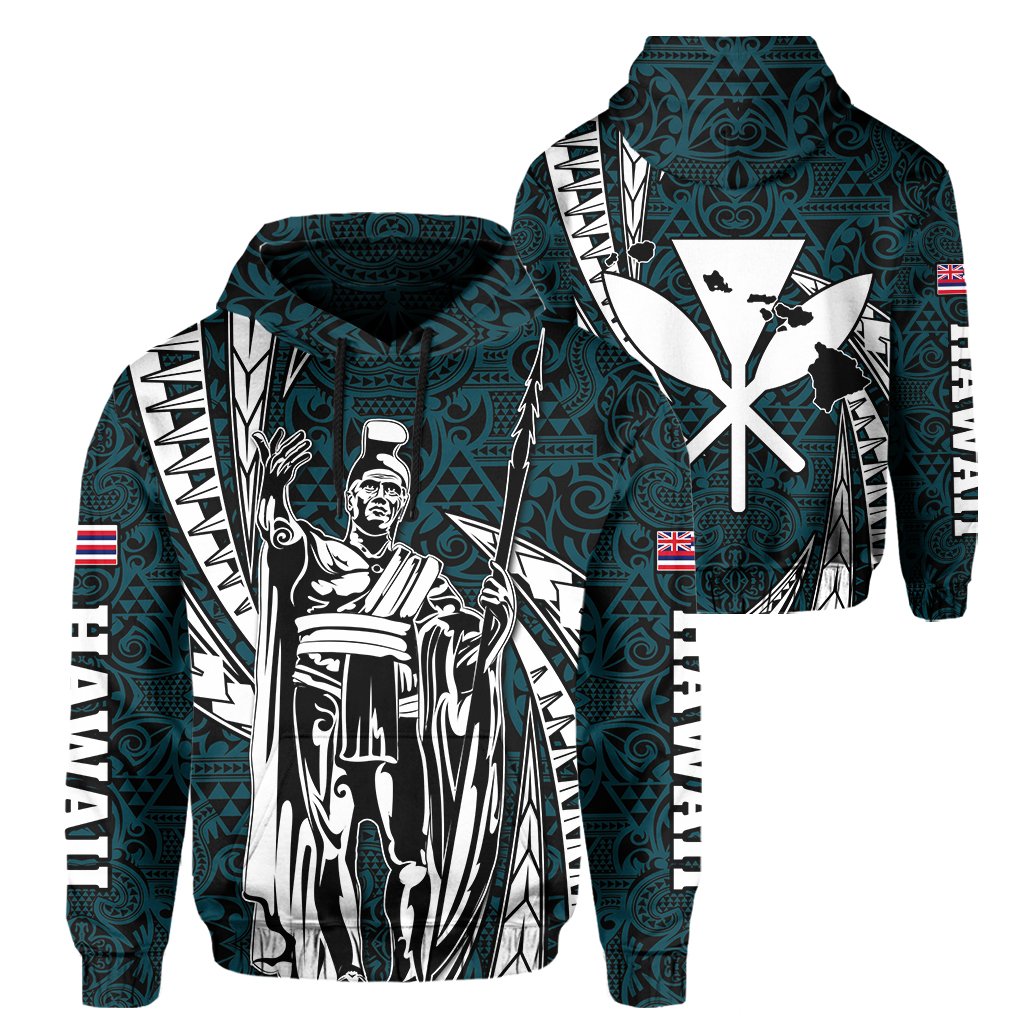 Polynesian King Kakau Turtle Blue Hoodie Mega Style Unisex Black - Polynesian Pride