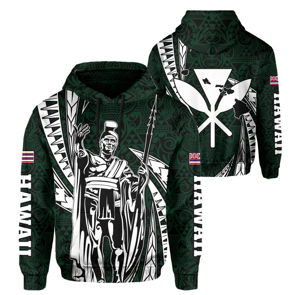 Polynesian King Kakau Turtle Green Hoodie Mega Style Unisex Black - Polynesian Pride