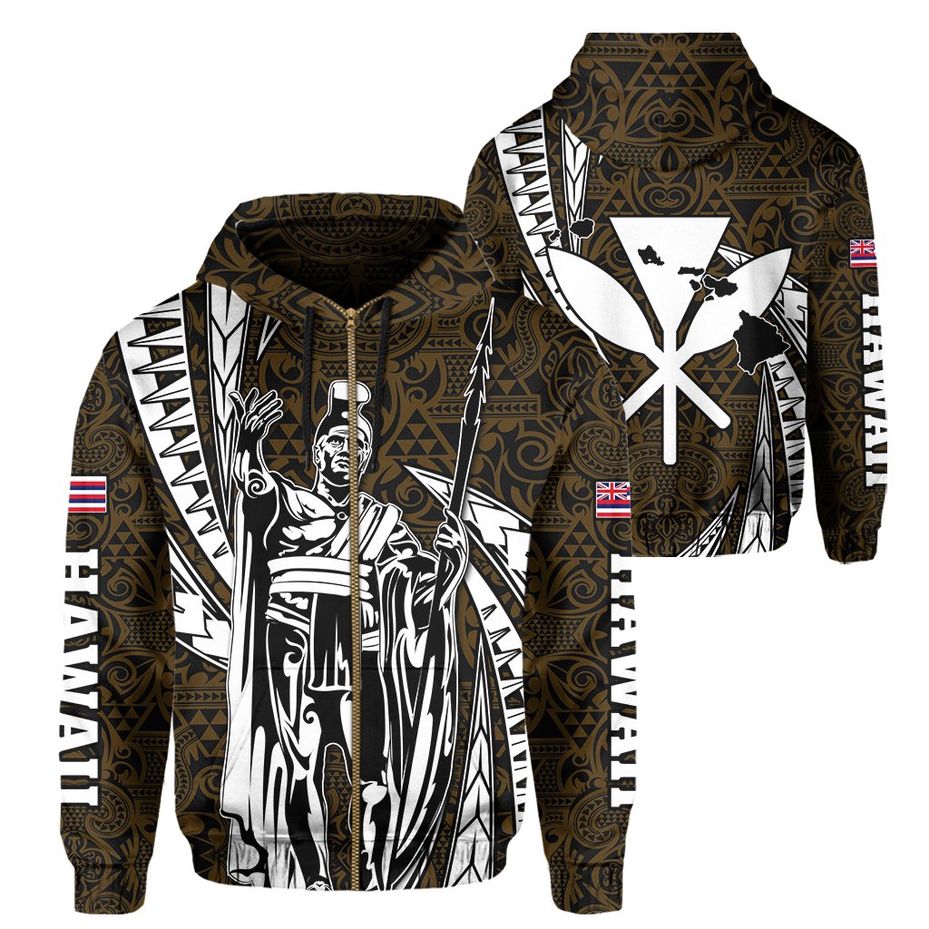 Polynesian King Kakau Turtle Old Hoodie (Zip up) Mega Style Unisex Black - Polynesian Pride