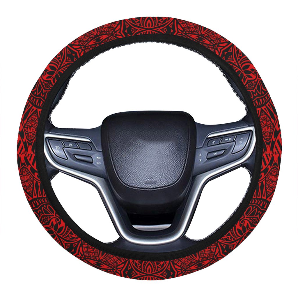 Polynesian Lauhala Mix Red Hawaii Steering Wheel Cover with Elastic Edge One Size Red Steering Wheel Cover - Polynesian Pride