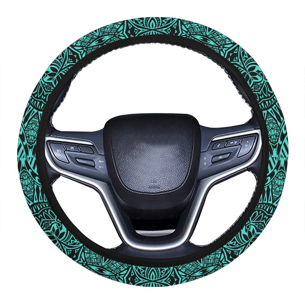 Polynesian Lauhala Mix Turquoise Hawaii Steering Wheel Cover with Elastic Edge One Size Turquoise Steering Wheel Cover - Polynesian Pride