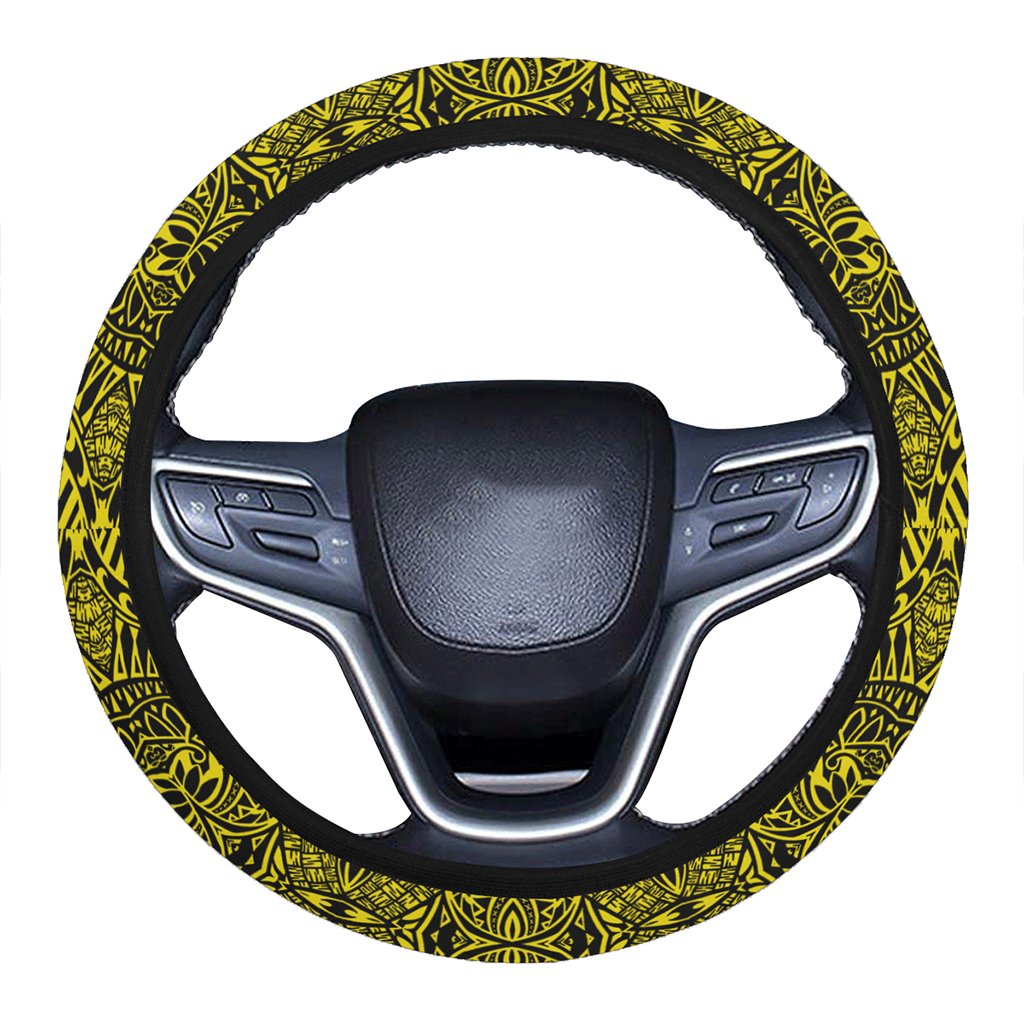 Polynesian Lauhala Mix Yellow Hawaii Steering Wheel Cover with Elastic Edge One Size Yellow Steering Wheel Cover - Polynesian Pride