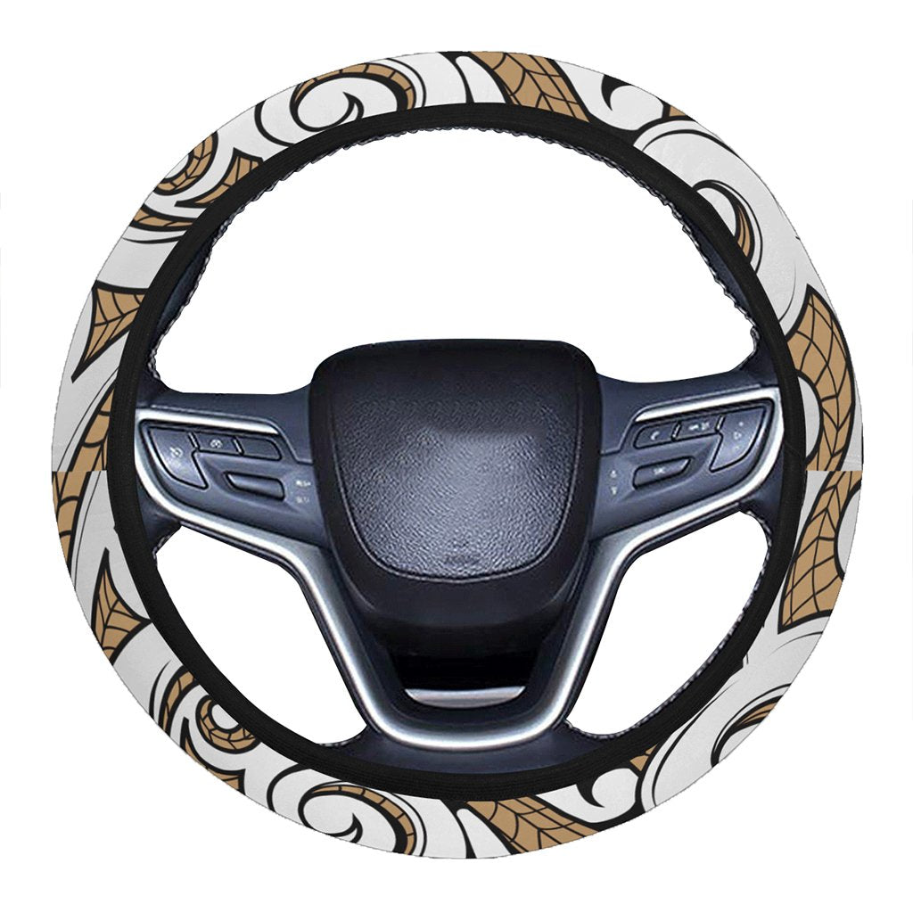 Polynesian Maori Ethnic Ornament Gold Hawaii Steering Wheel Cover with Elastic Edge One Size Gold Steering Wheel Cover - Polynesian Pride