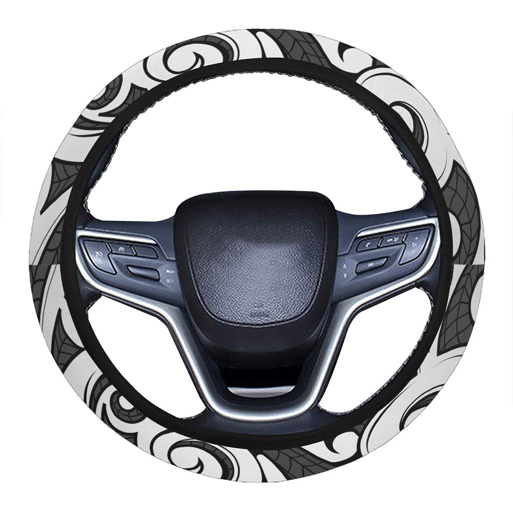 Polynesian Maori Ethnic Ornament Gray Hawaii Steering Wheel Cover with Elastic Edge One Size Gray Steering Wheel Cover - Polynesian Pride