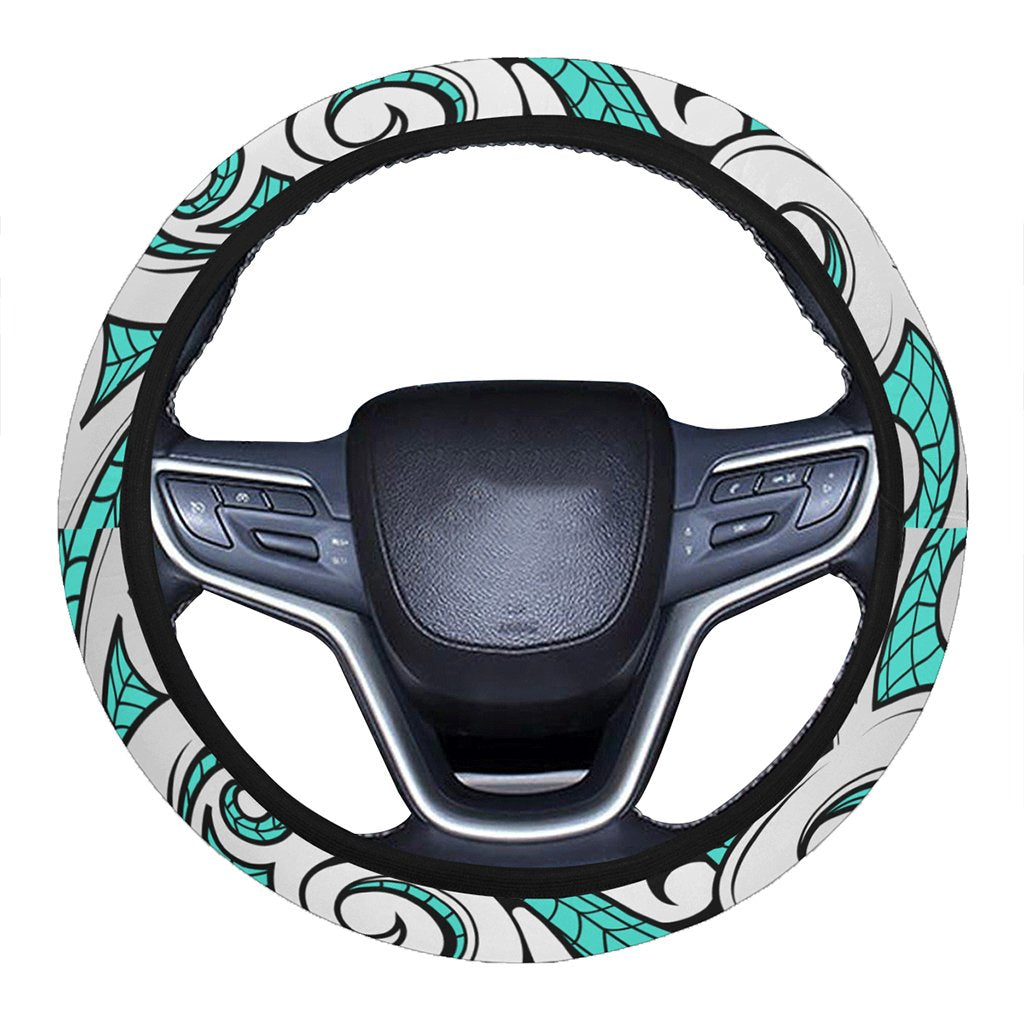 Polynesian Maori Ethnic Ornament Turquoise Hawaii Steering Wheel Cover with Elastic Edge One Size Turquoise Steering Wheel Cover - Polynesian Pride