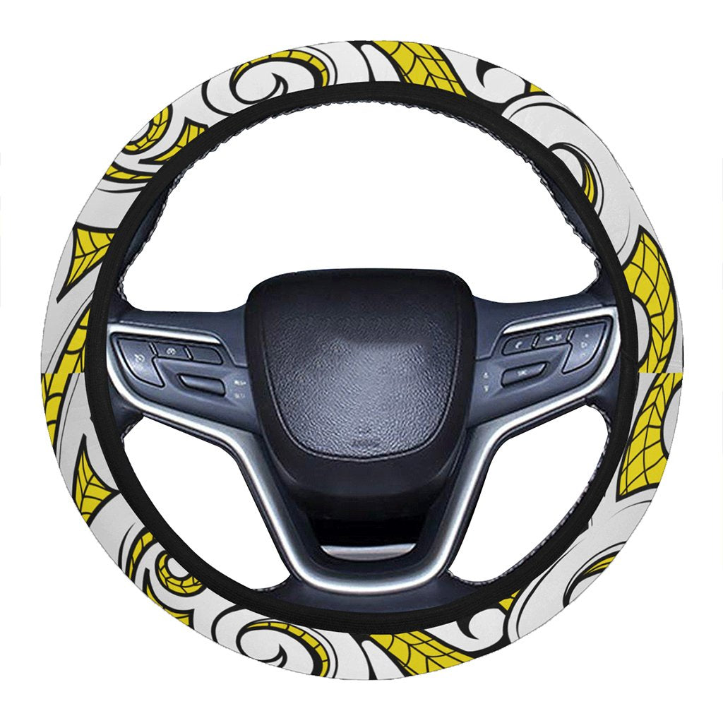 Polynesian Maori Ethnic Ornament Yellow Hawaii Steering Wheel Cover with Elastic Edge One Size Yellow Steering Wheel Cover - Polynesian Pride