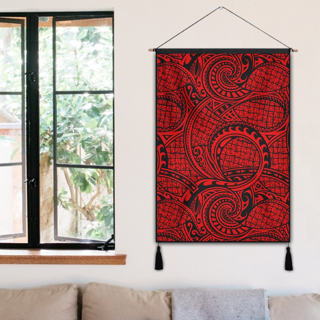 Polynesian Maori Lauhala Red Hanging Poster - AH Hanging Poster 50 x 75 cm Cotton And Linen - Polynesian Pride
