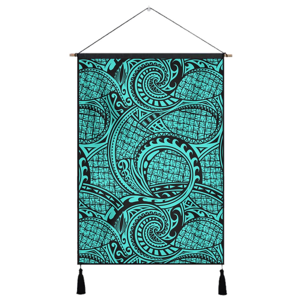 Polynesian Maori Lauhala Turquoise Hanging Poster - AH Hanging Poster 43 x 65 cm Cotton And Linen - Polynesian Pride