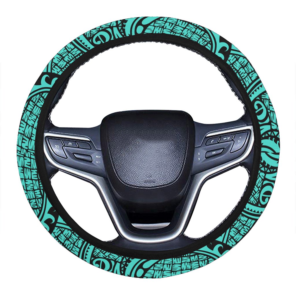 Polynesian Maori Lauhala Turquoise Hawaii Steering Wheel Cover with Elastic Edge One Size Turquoise Steering Wheel Cover - Polynesian Pride