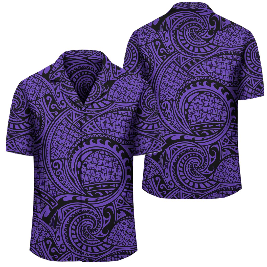 Polynesian Maori Lauhala Violet Hawaiian Shirt Unisex Black - Polynesian Pride