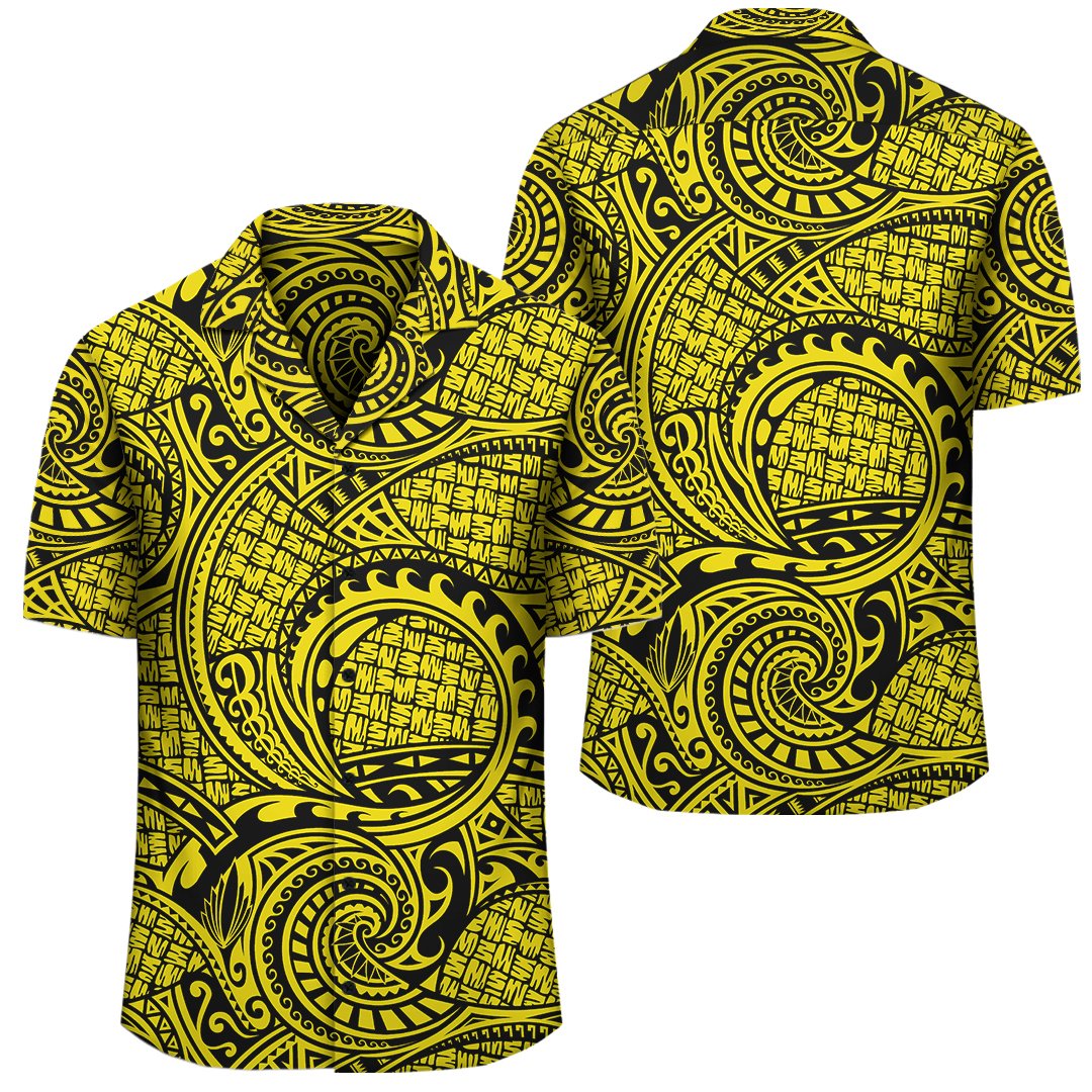 Polynesian Maori Lauhala Yellow Hawaiian Shirt Unisex Black - Polynesian Pride