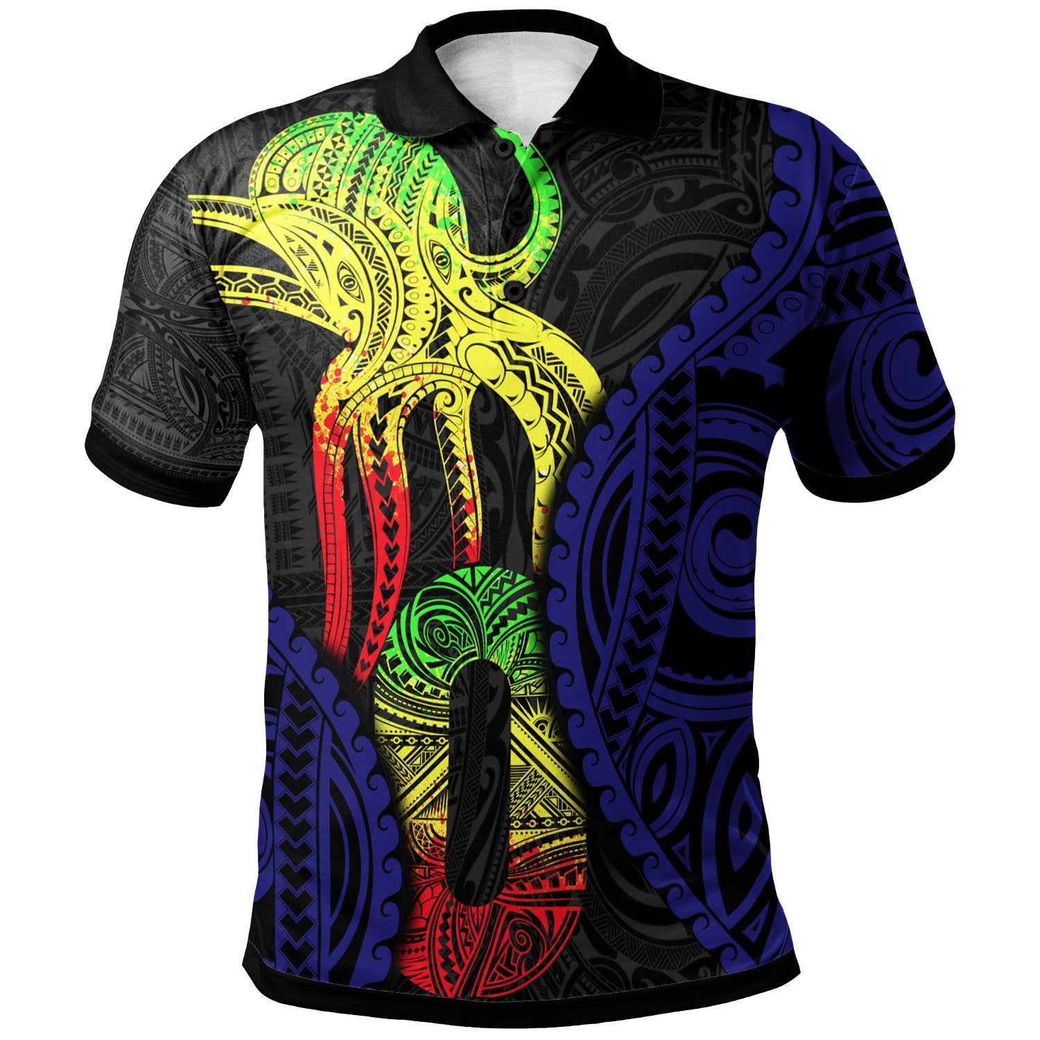 Polo Shirt Polynesian Octopus Number Style Zero Unisex Black - Polynesian Pride