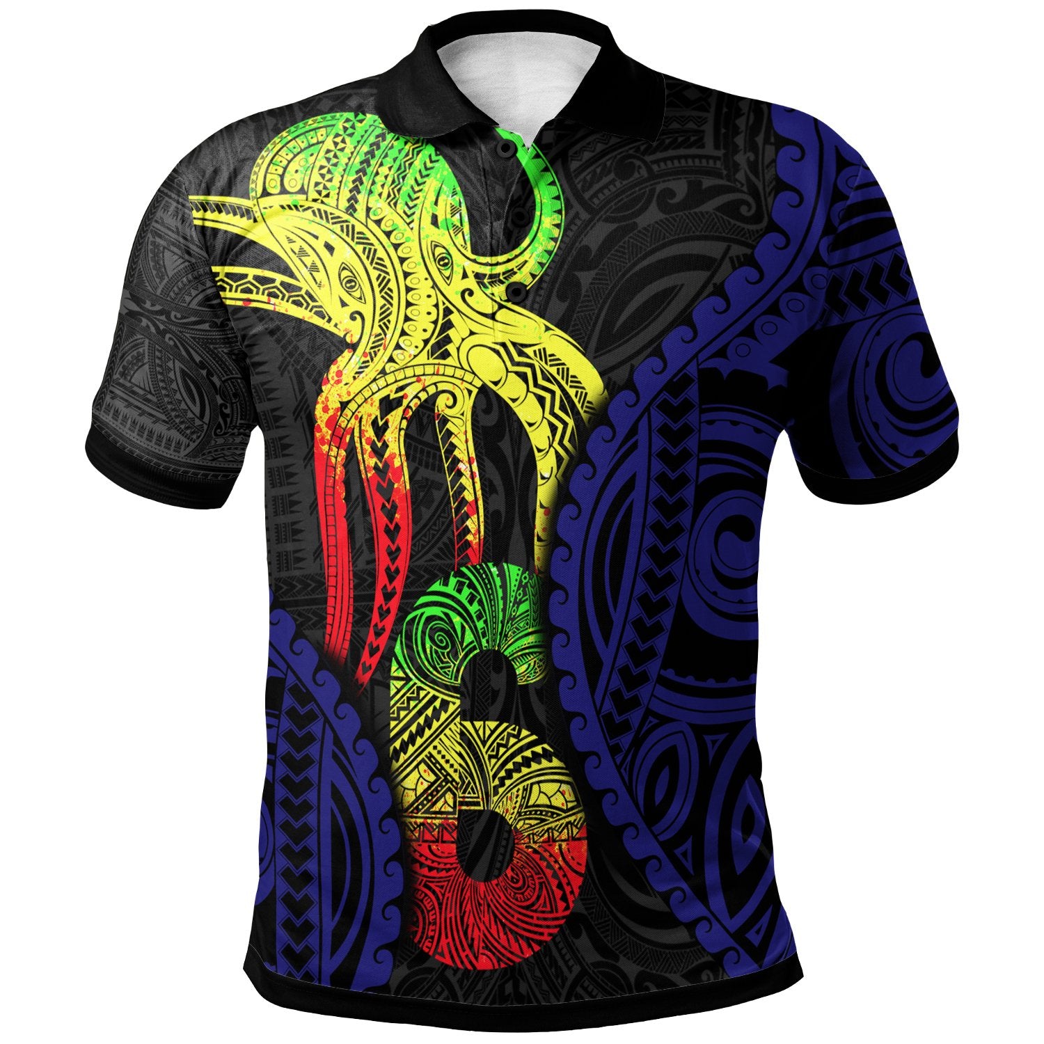 Polo Shirt Polynesian Octopus Number Style Six Unisex Black - Polynesian Pride