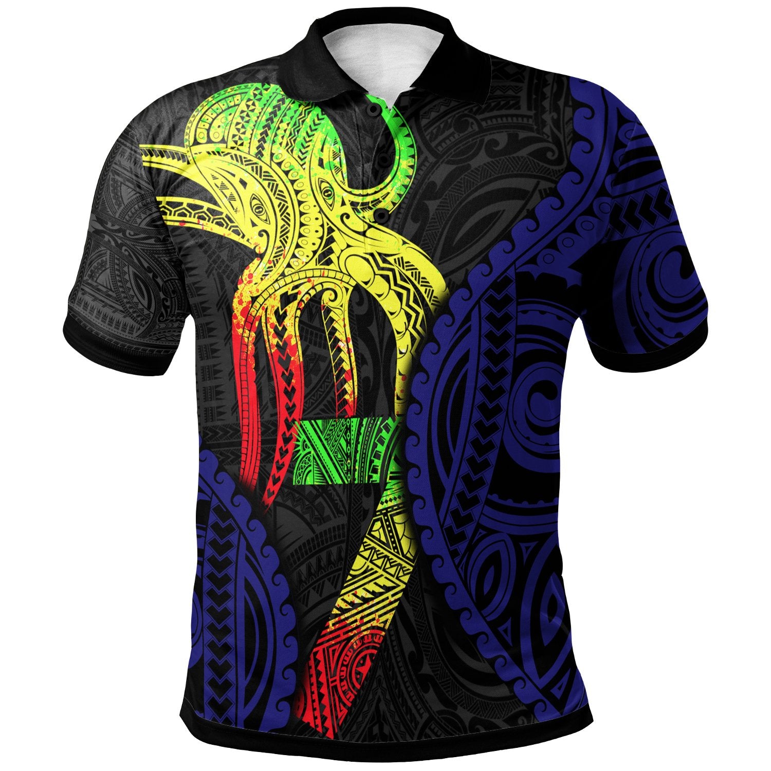 Polo Shirt Polynesian Octopus Number Style Seven Unisex Black - Polynesian Pride