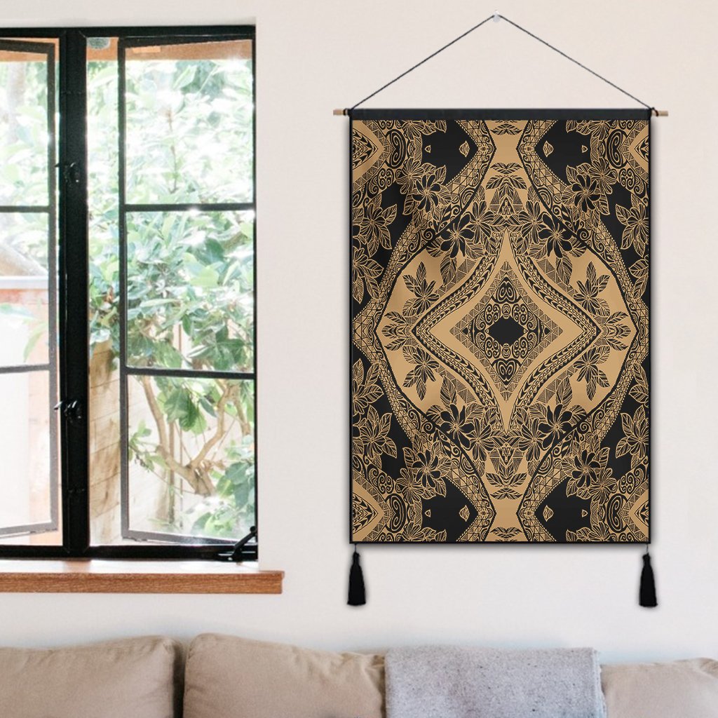 Polynesian Plumeria Mix Gold Black Hanging Poster - AH Hanging Poster 50 x 75 cm Cotton And Linen - Polynesian Pride
