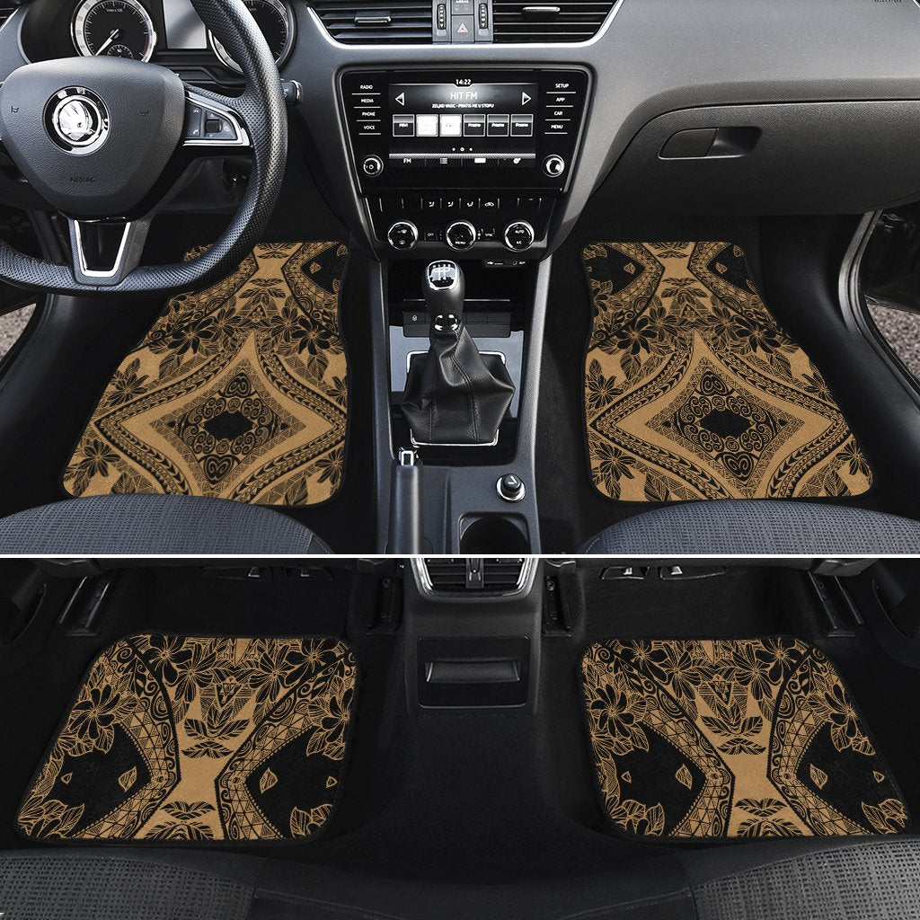 Polynesian Plumeria Mix Gold Black Hawaii Car Floor Mats Gold One Size - Polynesian Pride