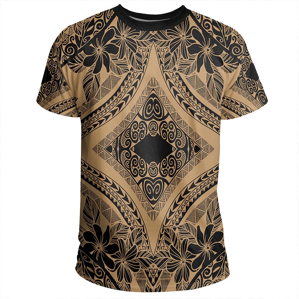 Polynesian Plumeria Mix Gold Black T Shirt - Polynesian Pride