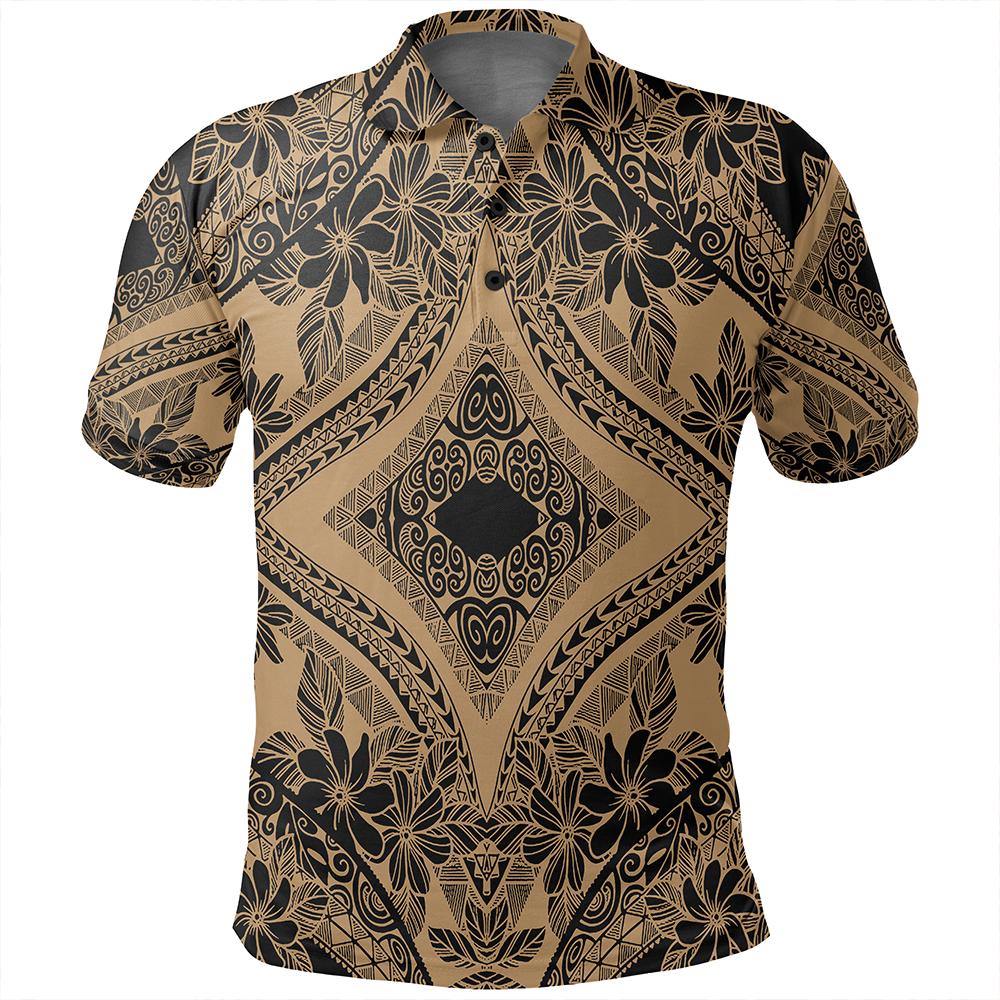 Unisex Polynesian Plumeria Mix Gold Black Polo Shirt - Polynesian Pride