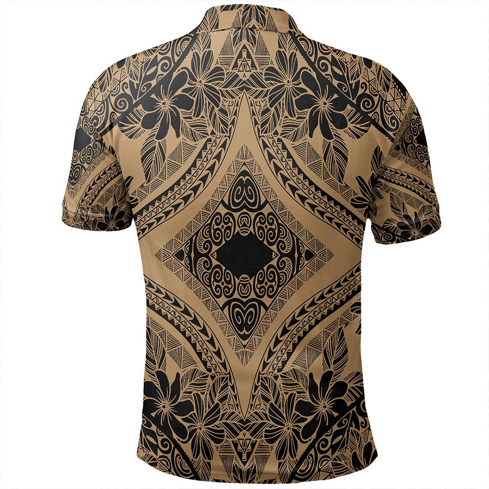 Unisex Polynesian Plumeria Mix Gold Black Polo Shirt - Polynesian Pride