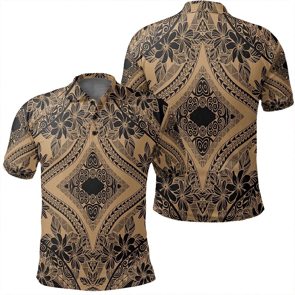 Unisex Polynesian Plumeria Mix Gold Black Polo Shirt Unisex Art - Polynesian Pride