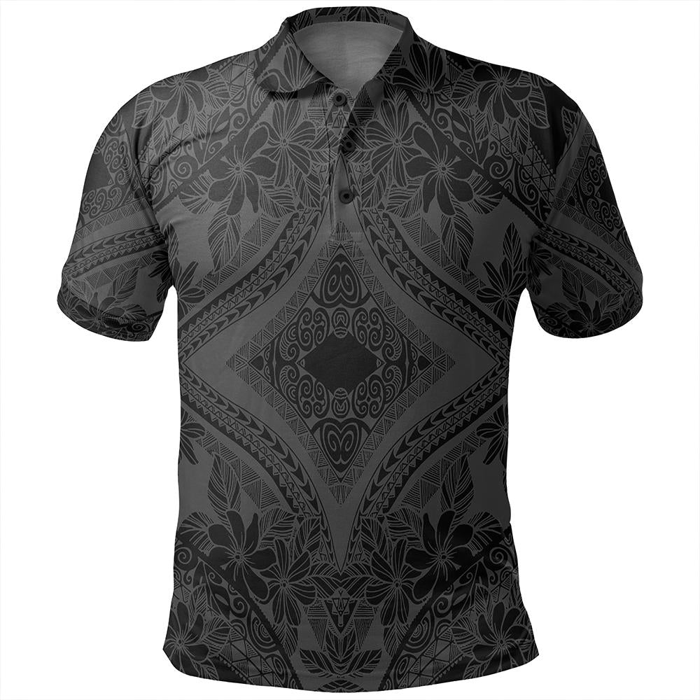 Unisex Polynesian Plumeria Mix Gray Black Polo Shirt - Polynesian Pride
