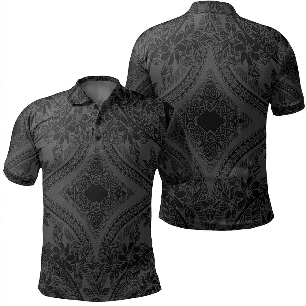 Unisex Polynesian Plumeria Mix Gray Black Polo Shirt Unisex Art - Polynesian Pride