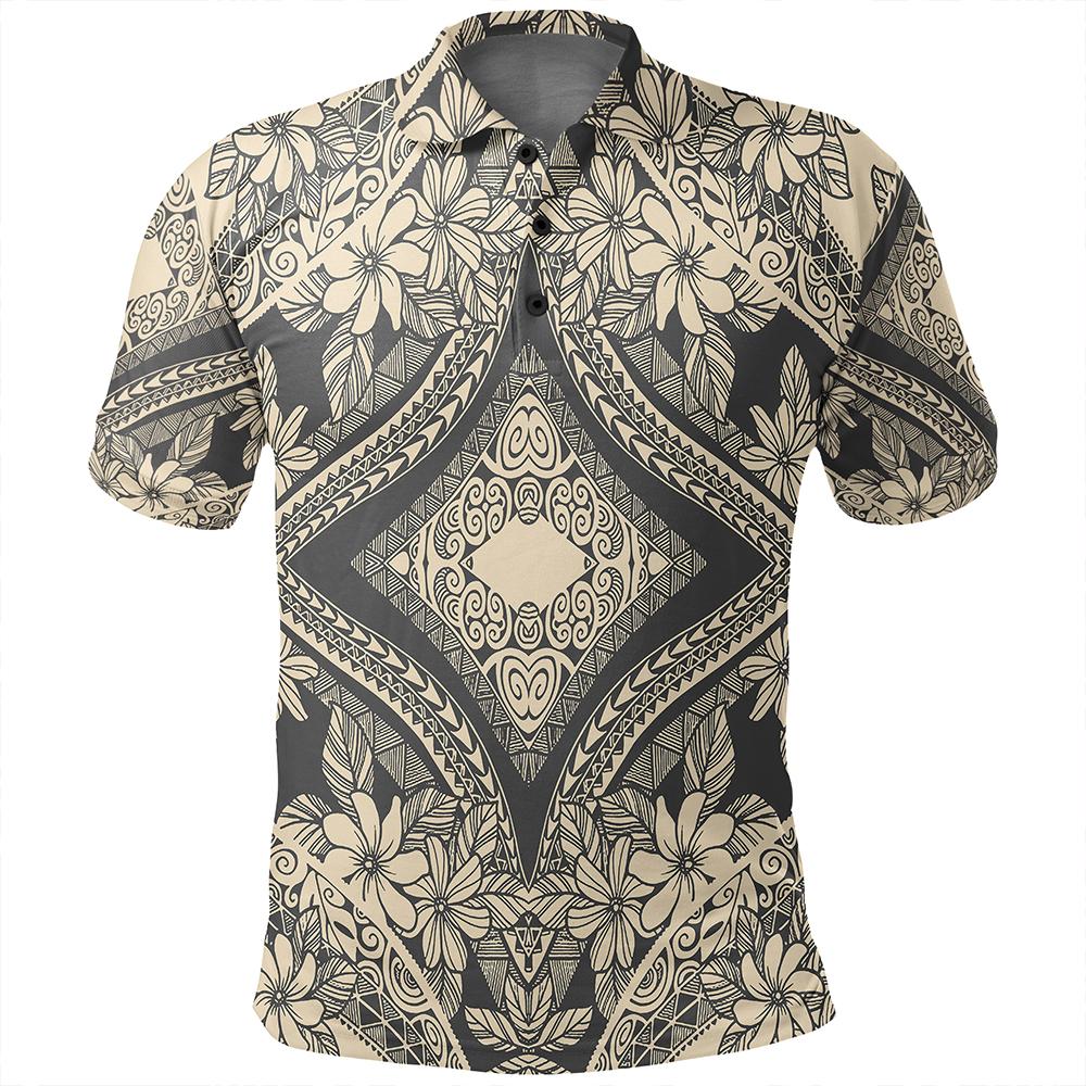 Unisex Polynesian Plumeria Mix Gray Polo Shirt - Polynesian Pride