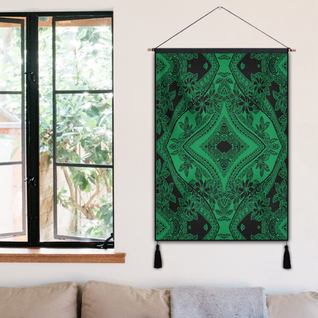 Polynesian Plumeria Mix Green Black Hanging Poster - AH Hanging Poster 50 x 75 cm Cotton And Linen - Polynesian Pride