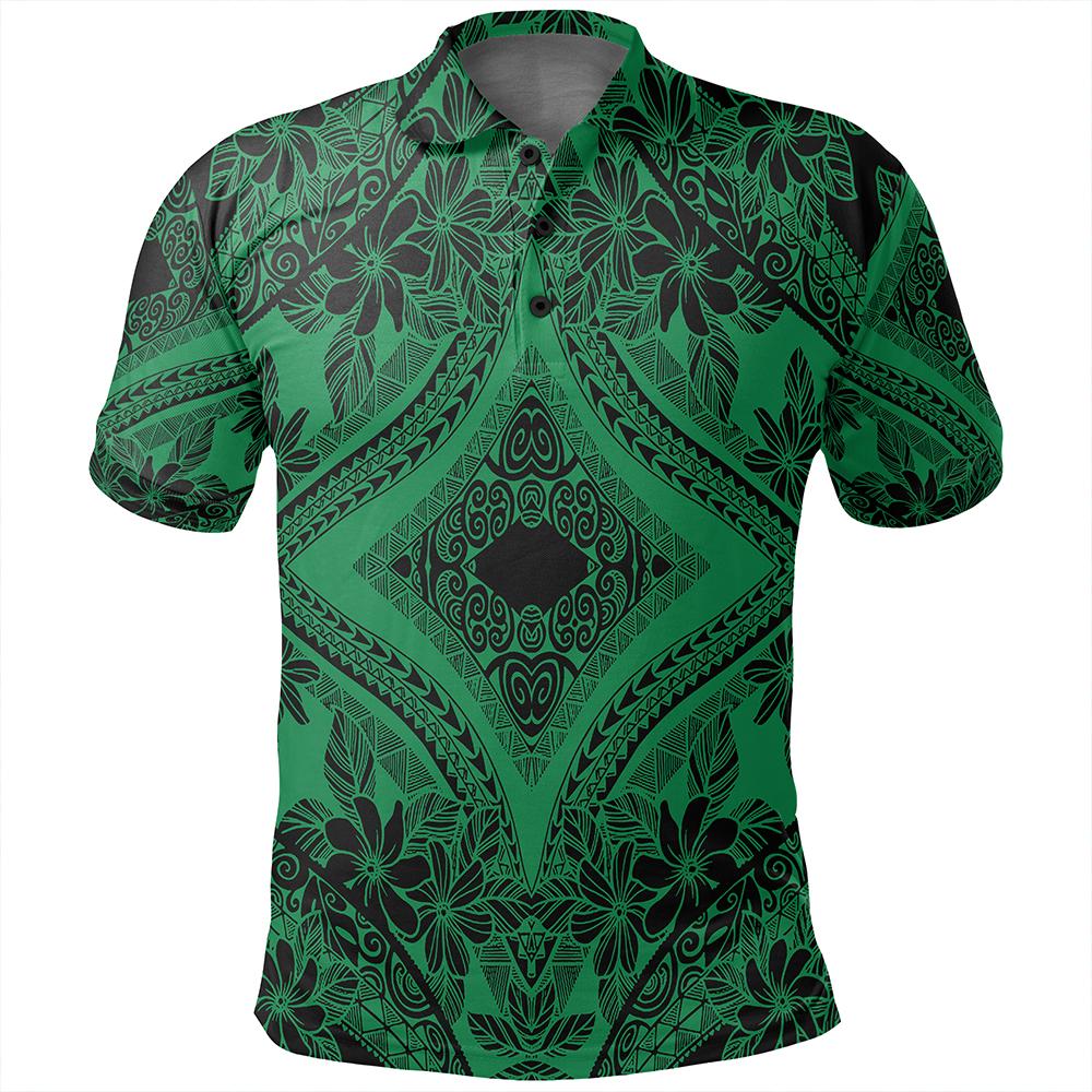 Unisex Polynesian Plumeria Mix Green Black Polo Shirt - Polynesian Pride