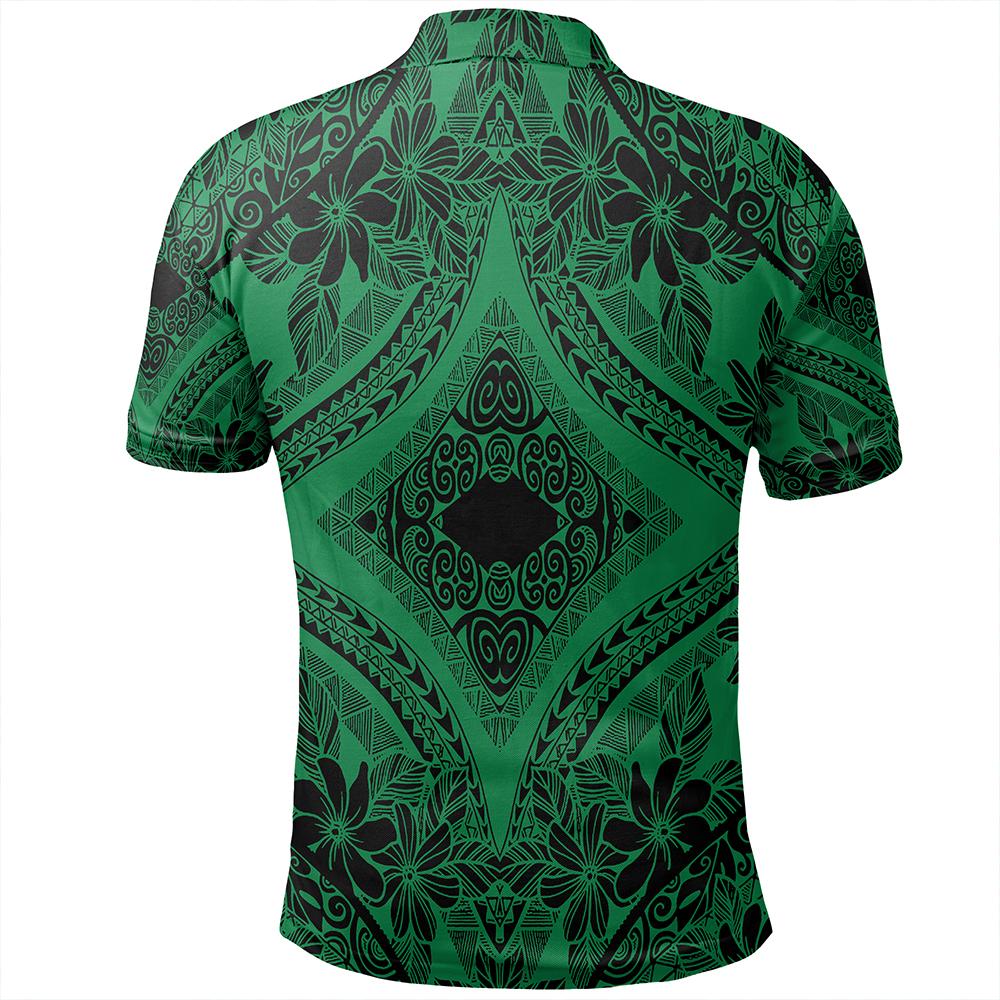 Unisex Polynesian Plumeria Mix Green Black Polo Shirt - Polynesian Pride