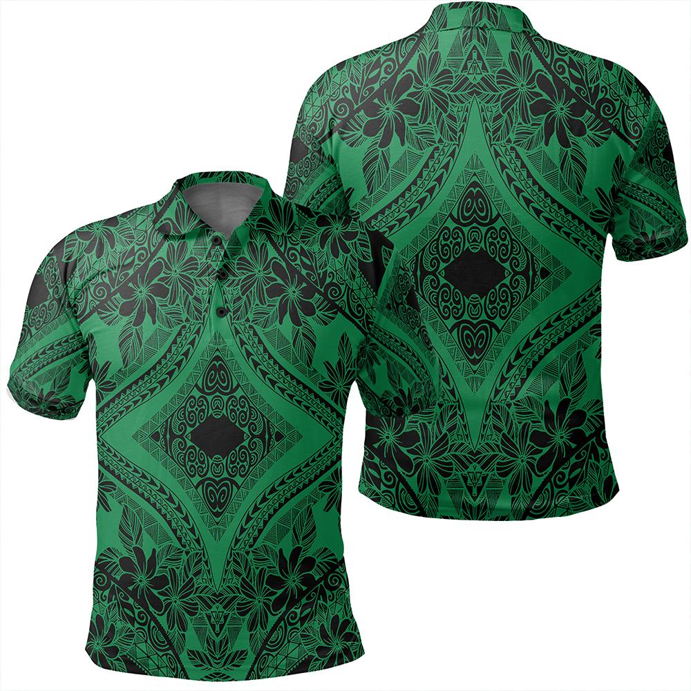 Unisex Polynesian Plumeria Mix Green Black Polo Shirt Unisex Art - Polynesian Pride