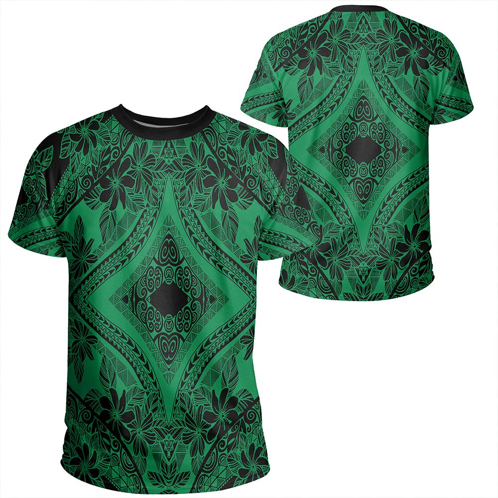 Polynesian Plumeria Mix Green Black T Shirt Unisex Polyester - Polynesian Pride
