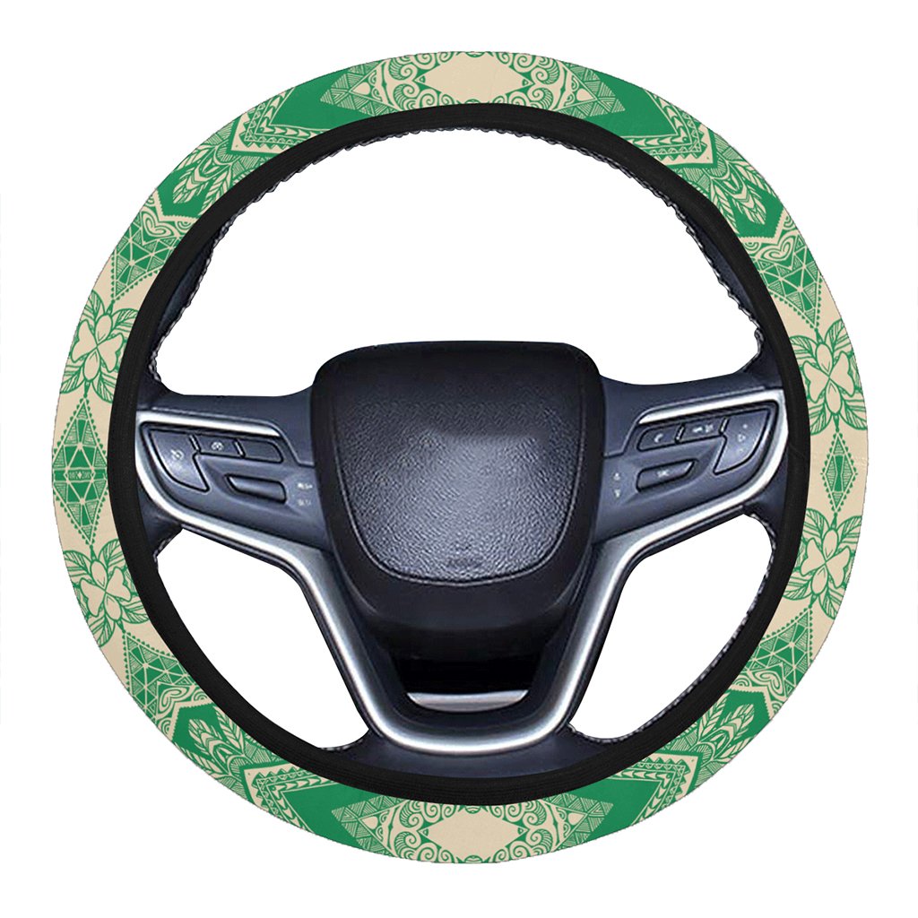 Polynesian Plumeria Mix Green Hawaii Steering Wheel Cover with Elastic Edge One Size Green Steering Wheel Cover - Polynesian Pride