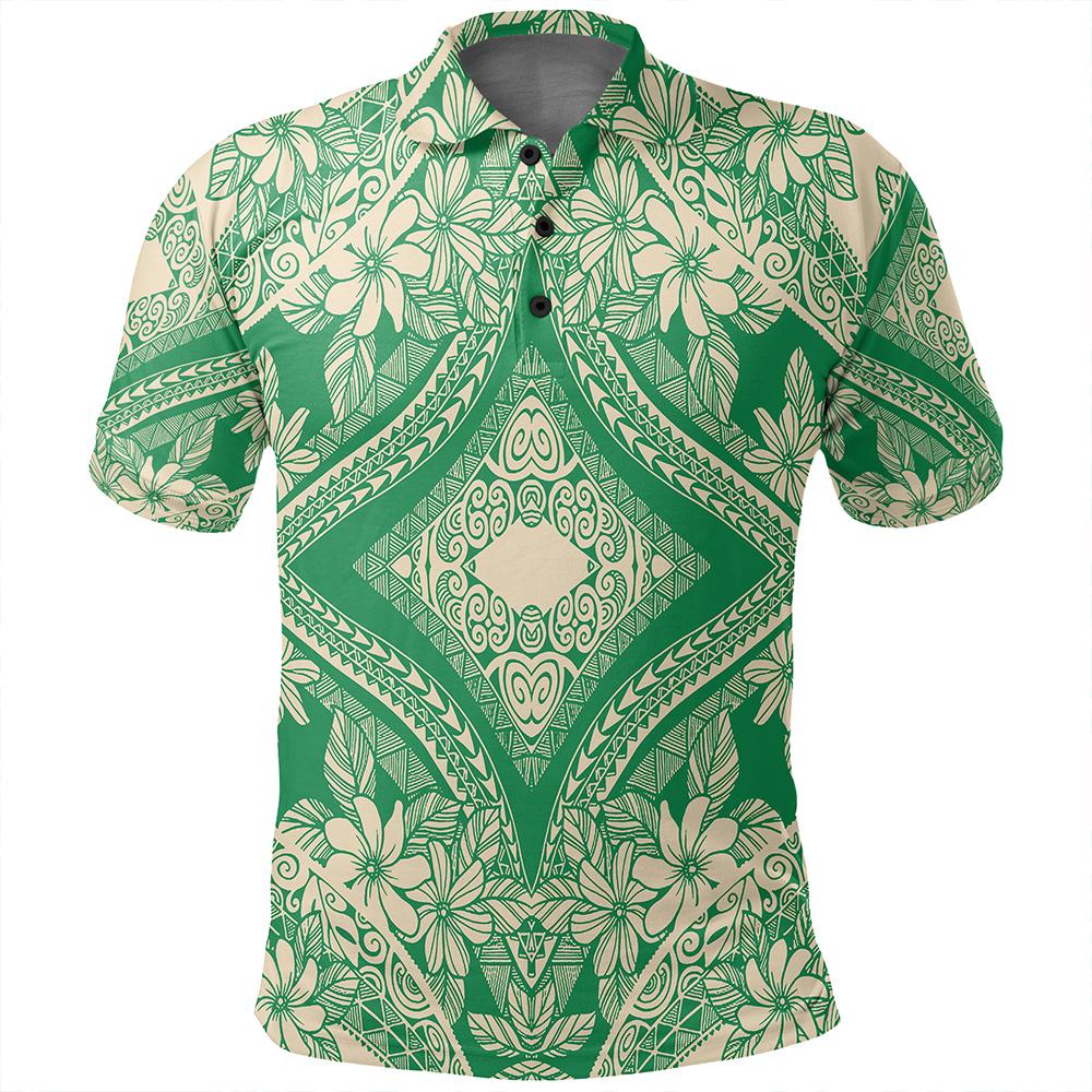 Unisex Polynesian Plumeria Mix Green Polo Shirt - Polynesian Pride