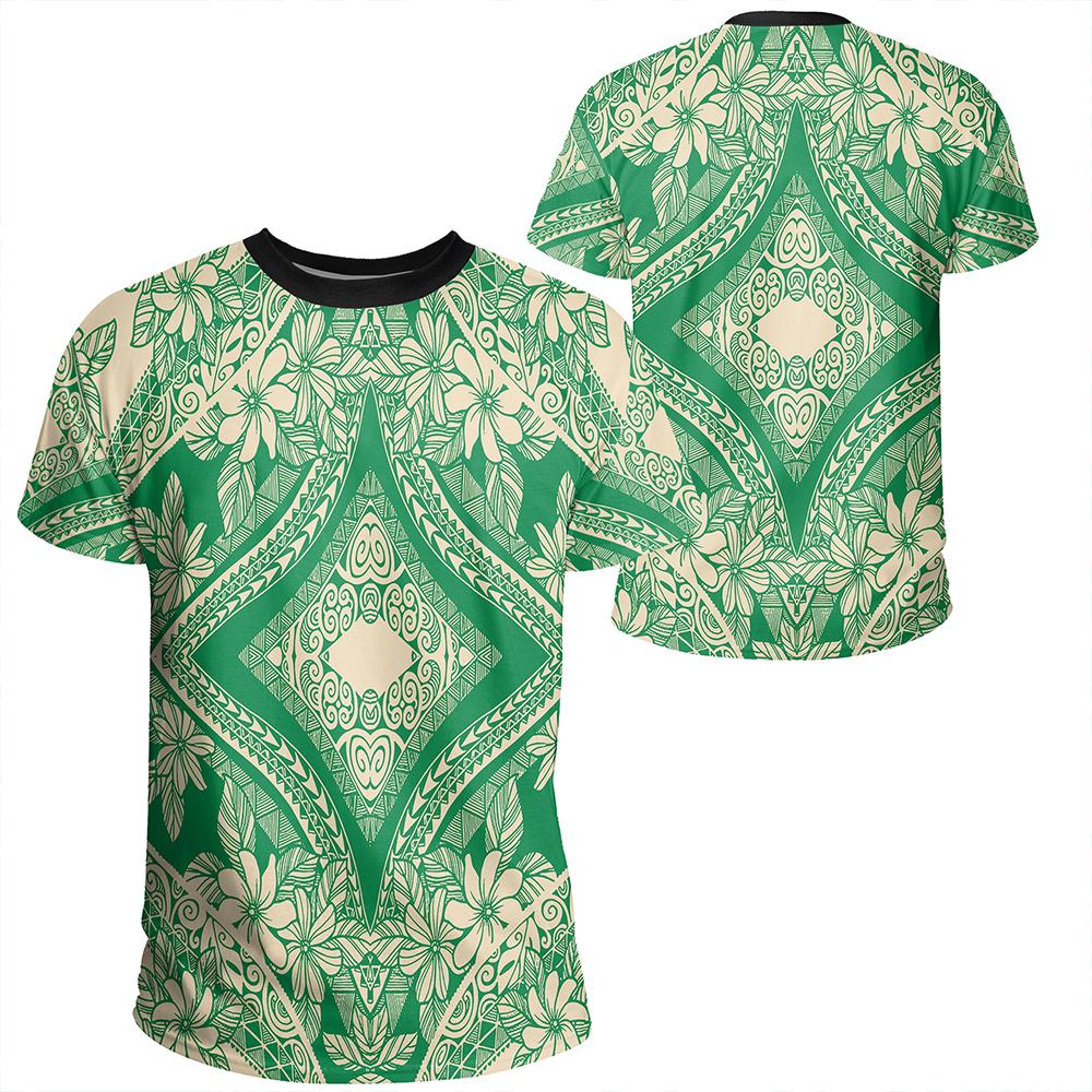 Polynesian Plumeria Mix Green T Shirt Unisex Polyester - Polynesian Pride