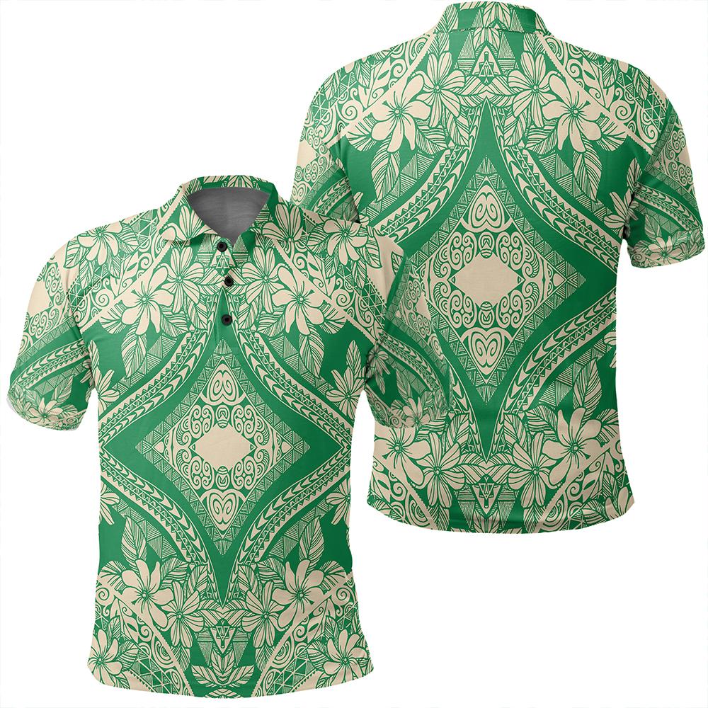 Unisex Polynesian Plumeria Mix Green Polo Shirt Unisex Art - Polynesian Pride
