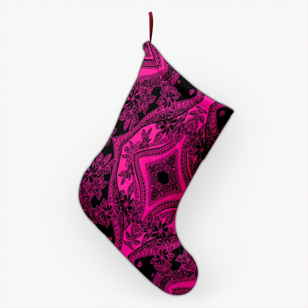 Polynesian Plumeria Mix Pink Black Christmas Stocking 26 X 42 cm Pink Christmas Stocking - Polynesian Pride