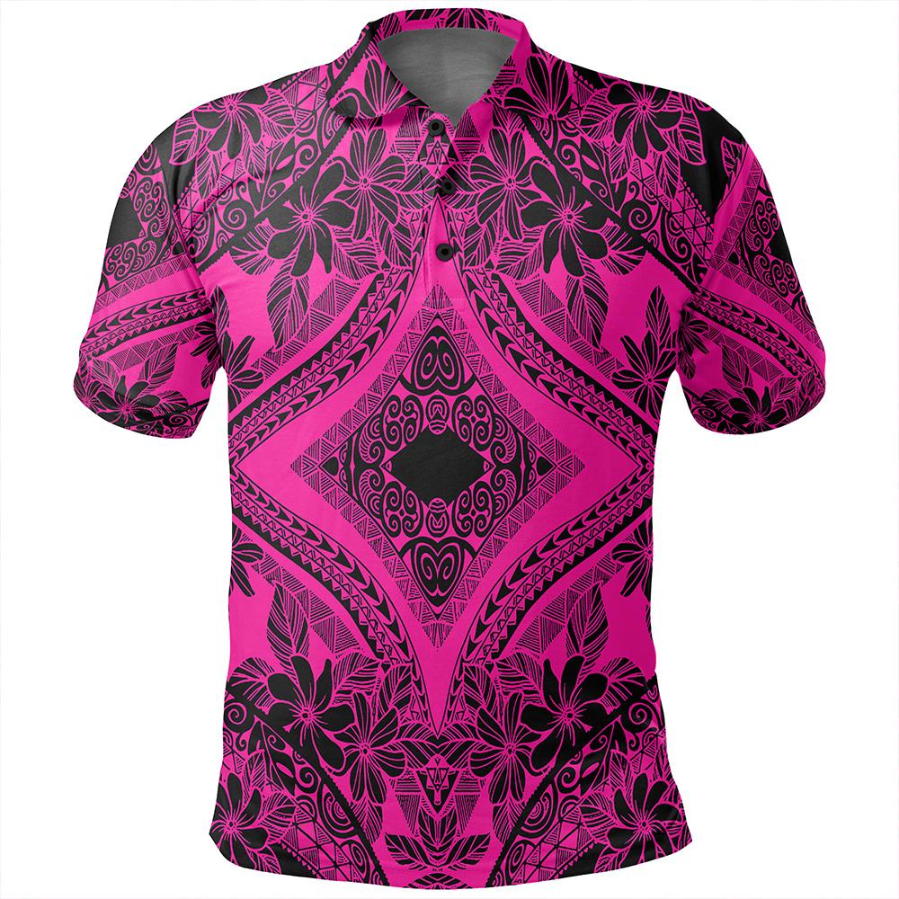 Unisex Polynesian Plumeria Mix Pink Black Polo Shirt - Polynesian Pride
