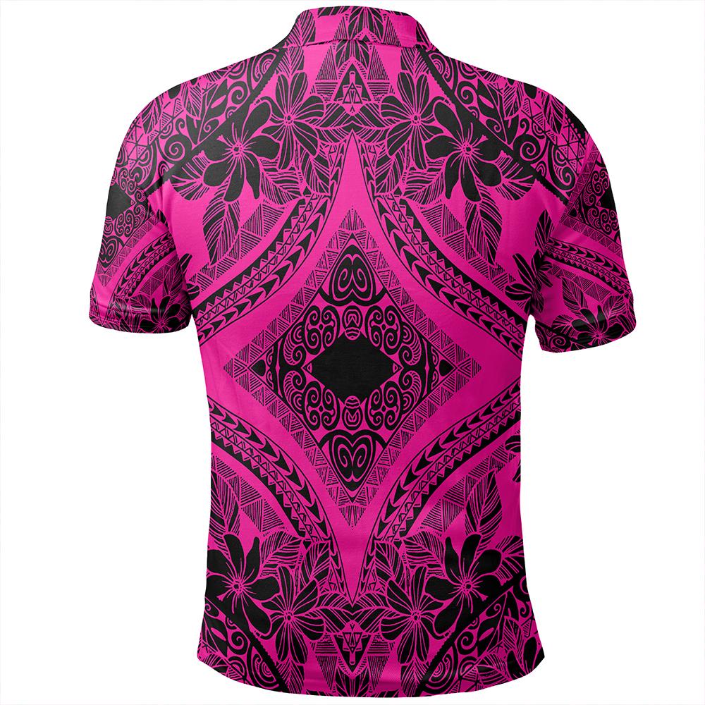 Unisex Polynesian Plumeria Mix Pink Black Polo Shirt - Polynesian Pride