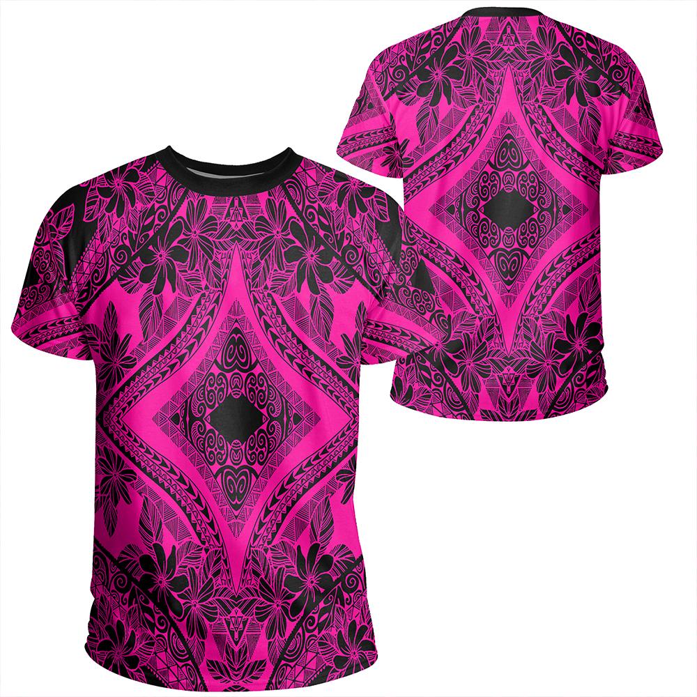 Polynesian Plumeria Mix Pink Black T Shirt Unisex Polyester - Polynesian Pride