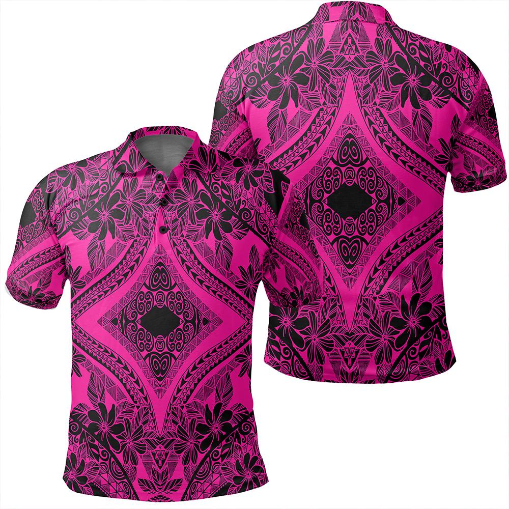 Unisex Polynesian Plumeria Mix Pink Black Polo Shirt Unisex Art - Polynesian Pride
