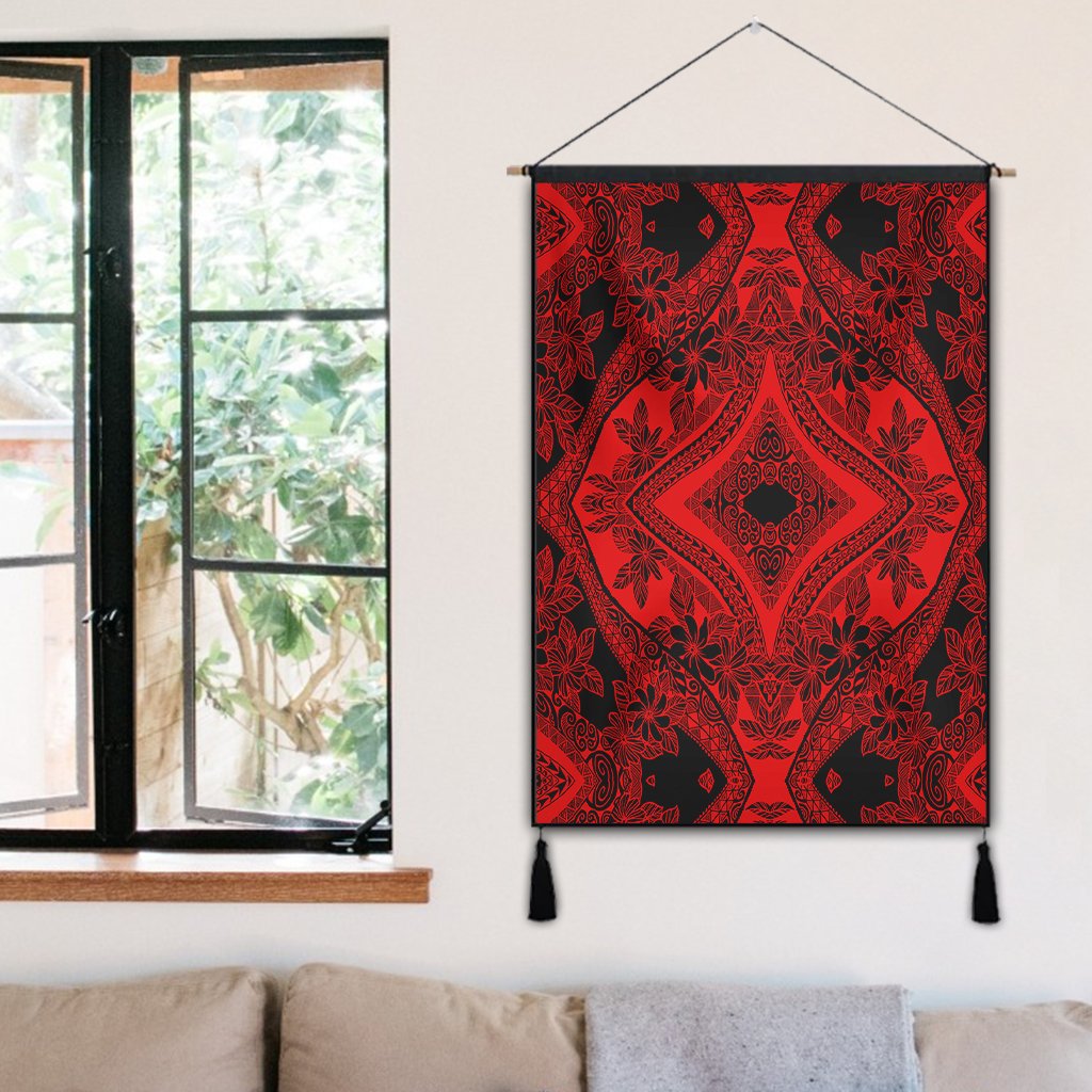 Polynesian Plumeria Mix Red Black Hanging Poster - AH Hanging Poster 50 x 75 cm Cotton And Linen - Polynesian Pride